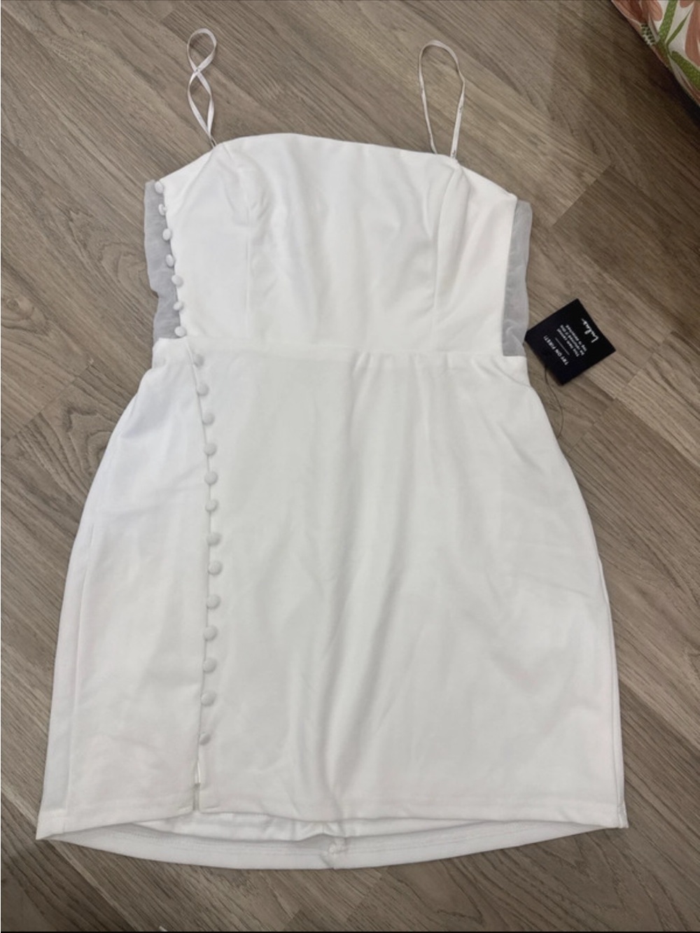 Lulu's White Spaghetti-Strap Mini Dress with Button Trim